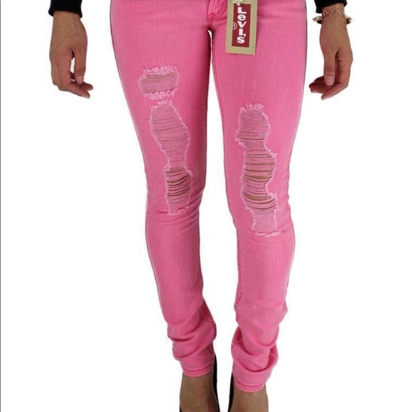 pink distressed jeans